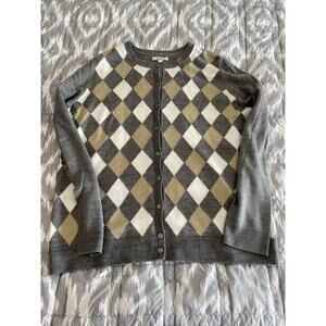 Croft & Barrow Women’s Argyle Button Cardigan Gray Tan Cream Size L